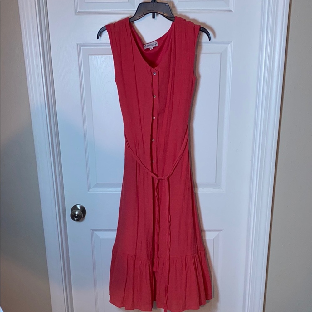 Nanette Lepore Coral Sleeveless V-Neck Sundress Tie Belt